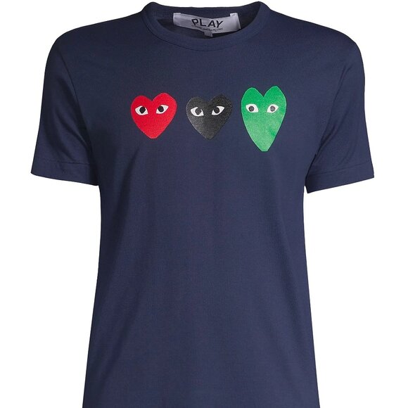 Comme des Garcons Tops - Comme Des Garcons Play Three Heart Logo T-shirt Large Blue 100% Cotton